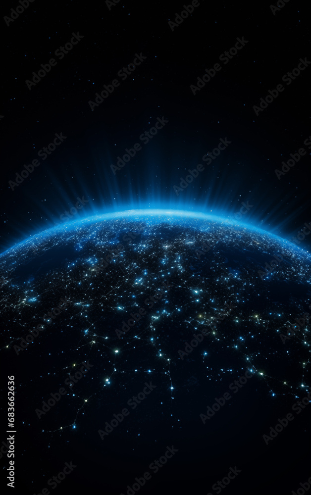 Poster earth and light in space,created with generative ai tecnology.
