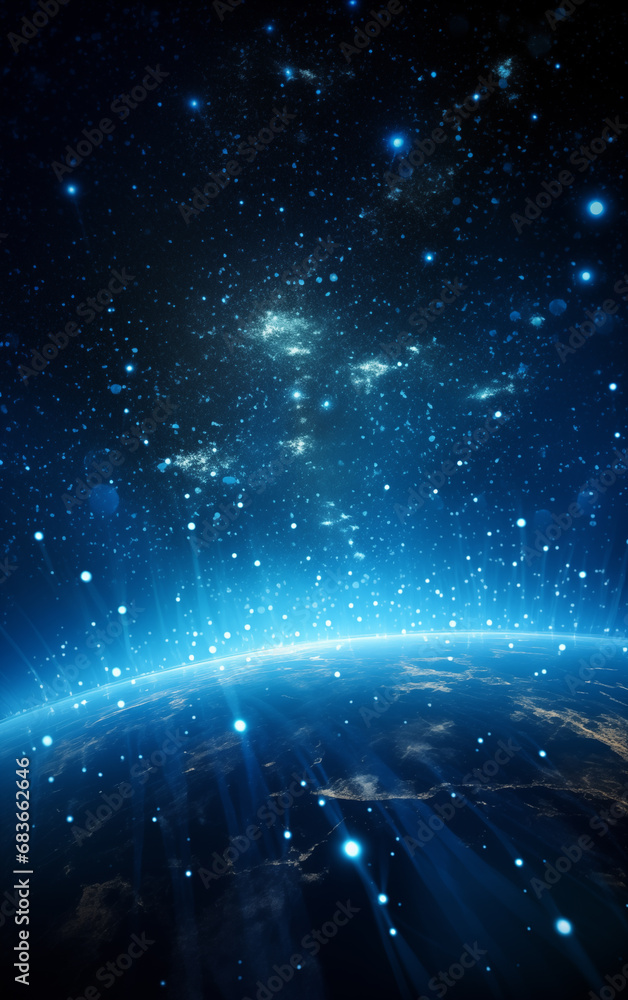 Poster earth and light in space,created with generative ai tecnology.