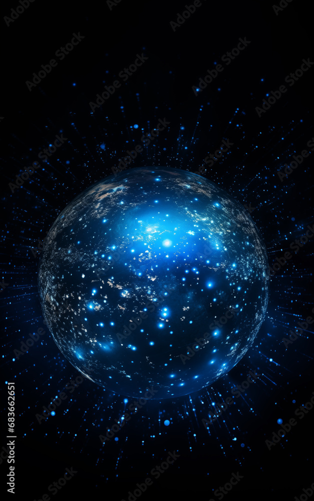 Poster earth and light in space,created with generative ai tecnology.