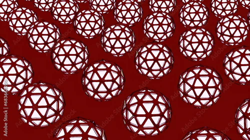 Poster background with rotating balls and grid. design. geometric grid on rotating balls in animation. lots