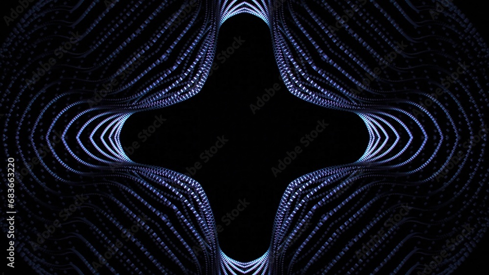 Poster geometric generated pattern of lines moving on black background. design. geometric pattern with flor
