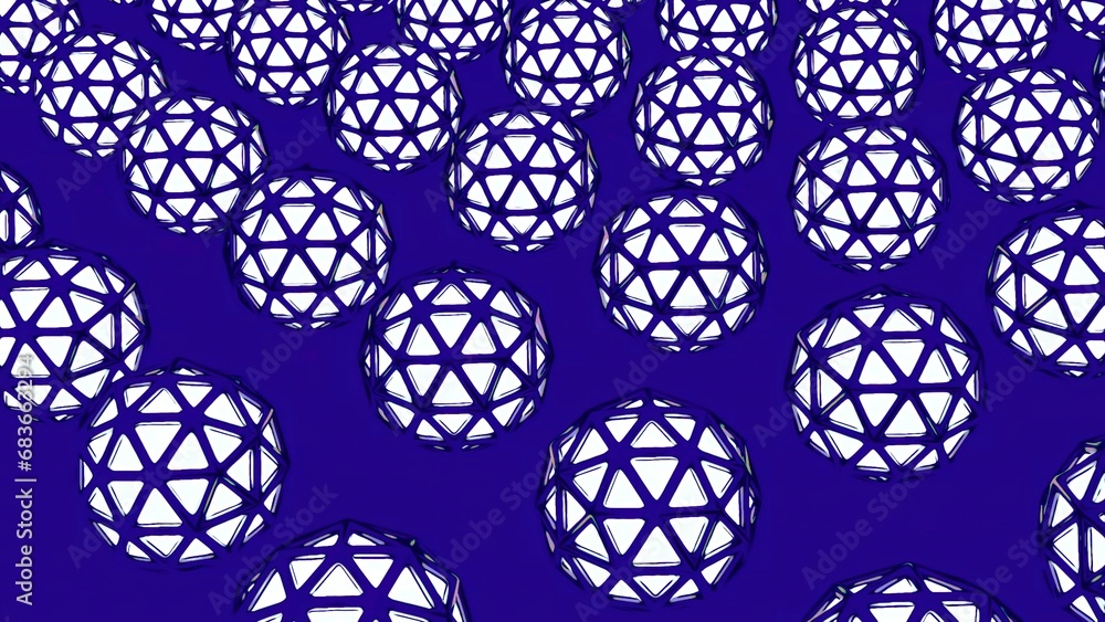 Poster background with rotating balls and grid. design. geometric grid on rotating balls in animation. lots