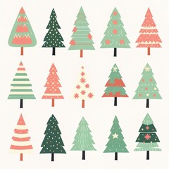 christmas trees set on an isolated white background