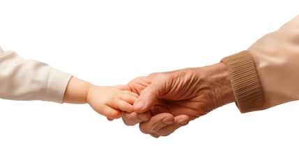 A little baby is sweet warm holding the hand of an elderly man 