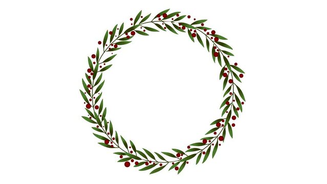 Christmas plant and berry animated circle wreath 4K