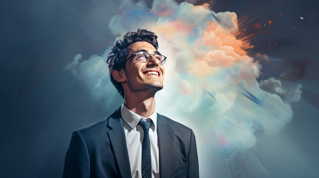 Happy man looking around wearing modern fashionwear