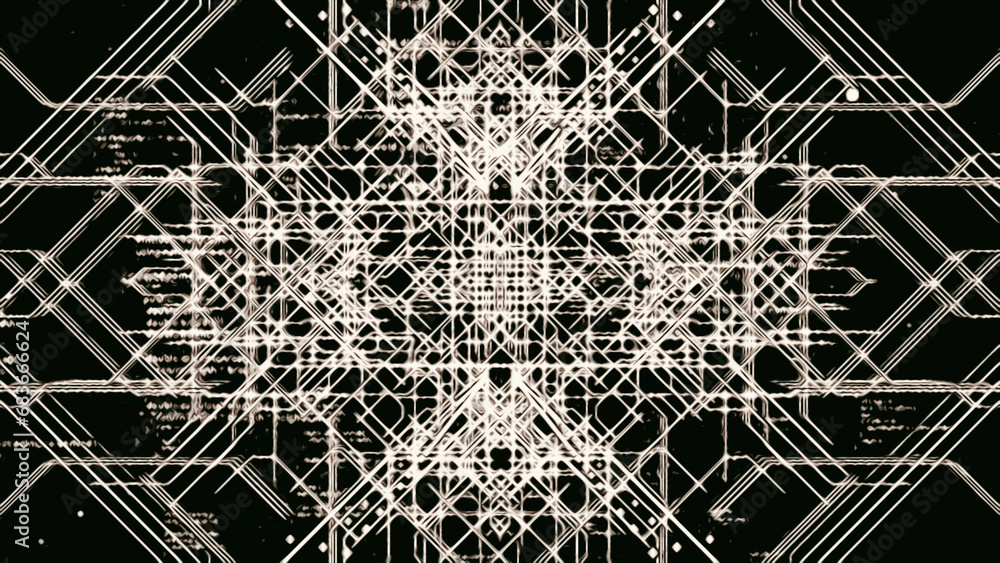 Poster abstract 3d stripped pattern of many crossed white lines on a black background. animation. beautiful