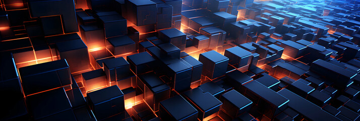 Fototapeta premium Abstract High Tech Background. Web digital header with geometric pattern. Black and light. Generative AI.