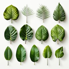 Set Tropical Leaves Isolated On White, Isolated On White Background, For Design And Printing