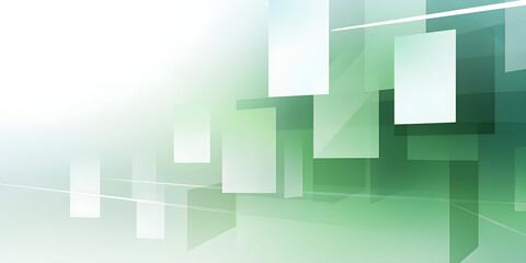 Fototapeta premium Abstract shapes white and green background, geometric pattern of square blocks - Architectural, financial, corporate and business brochure template