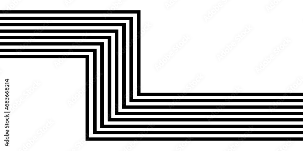 Poster black on white abstract perspective line stripes with 3d dimensional effect isolated on white.