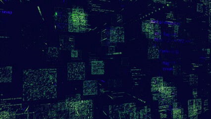 Abstract technological digital background. Animation. Circuit board, concept of artificial intelligence.