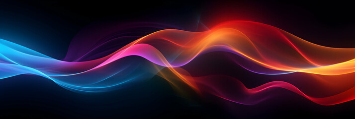 Multicolored energy flow background, wavy smoke banner, web digital header, generative ai