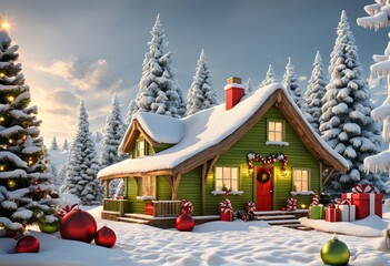 Cozy Christmas Grinch Xmas Theme. Xmas postcard. Generative AI.