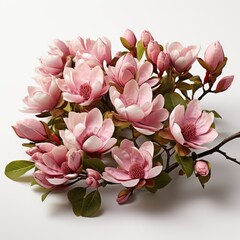 Pink Magnolia Flower Spring Branch, Isolated On White Background, For Design And Printing