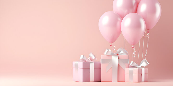 Gift box colorful birthday and happy new year party 3d rendering,,
Joyful Birthday Celebration  Pink Room Decor & Gifts  Generative Ai