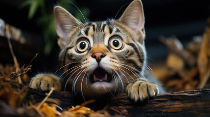 portrait of a frightened cat. Generative AI