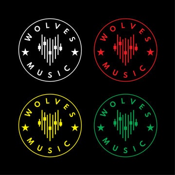 set of emblem badge logo for music audio entertainment with wolf head equalizer concept