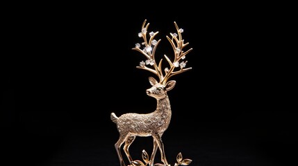 Fototapeta premium Christmas tree standing brightened with golden deer shining