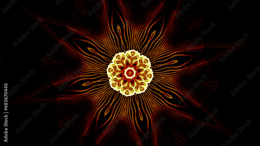 Poster abstract kaleidoscope background with transforming mandala elements. design. fractal animation with 