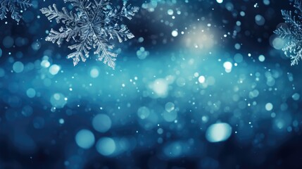 Background with snowflakes and snow particles bokeh effect. Generative ai