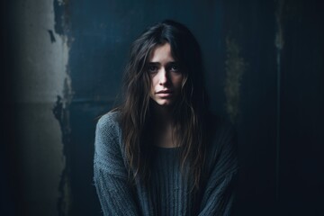 Fototapeta premium sad and lonely young woman suffering from depression and anxiety