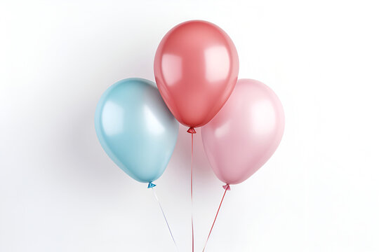 Colorful plain balloons mockup for advertising on white background. Festive celebration. Generate Ai. Birthday party, banner, card