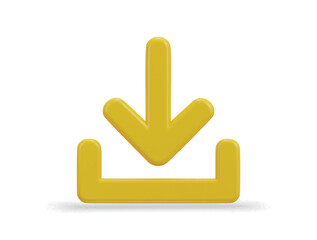 3D download icon, Upload icon, Download symbol, sign. Down arrow bottom side symbol