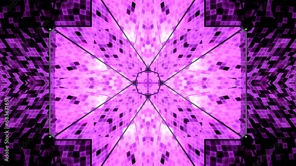 Poster geometric pattern with transforming shapes formed by small tiles. design. symmetrical changing figur