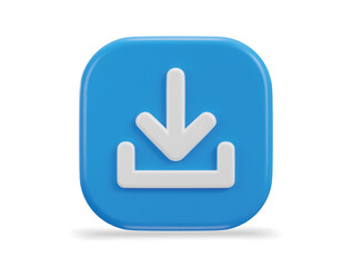 3D download icon button. Upload icon. Download symbol, sign. Down arrow bottom side symbol