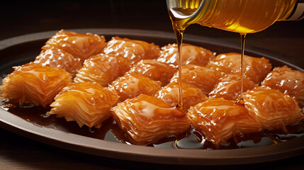 Turkish baklava with sugar syrup made of fresh fresh puff pastry