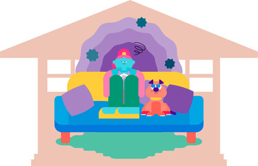 仕事のストレスで体調を壊し自宅で休養する女性