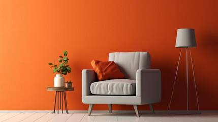 Gray armchair in orange living room