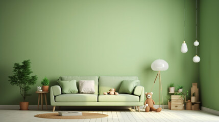 Fototapeta na wymiar Green child living room interior