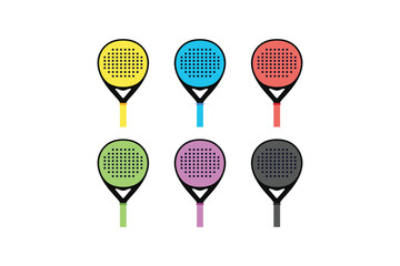 padel rackets colorful set design vector
