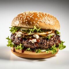 Fresh Tasty Burger Isolated On White, Isolated On White Background, For Design And Printing