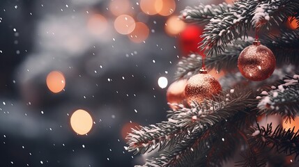 Wonderful christmas lights on hazy fir tree