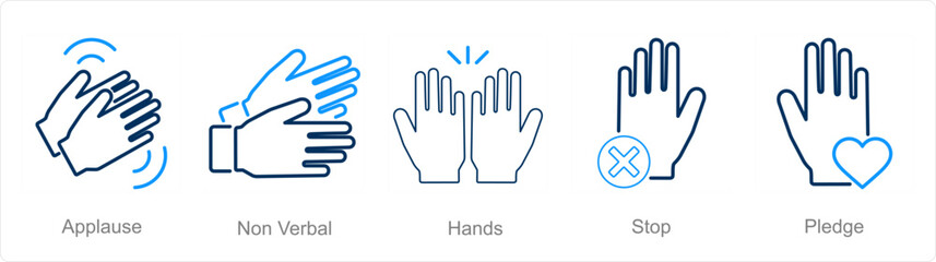 Fototapeta premium A set of 5 Hands icons as applause, non verbal, hands
