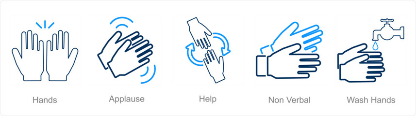 A set of 5 Hands icons as hands, applause, help