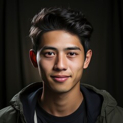 Closeup Portrait Happy Asian Man Face, Isolated On White Background, For Design And Printing