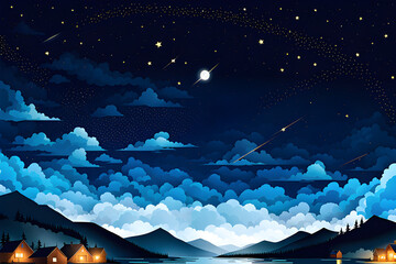 Draw the night sky where the stars are floating. Gerarative AI