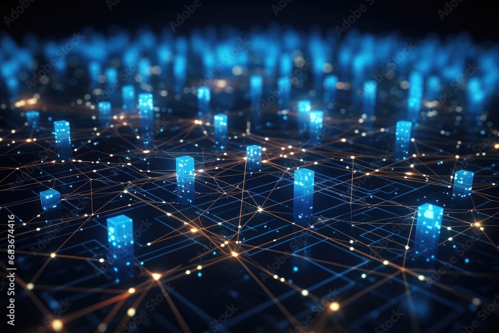 Poster 3d rendering of technology background. network concept. 3d illustration, big data flow in cyber bloc