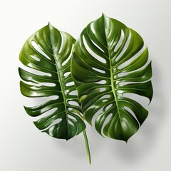 Dark Green Leaves Monstera Splitleaf Philodendron, Isolated On White Background, For Design And Printing
