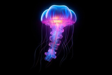 Three dimensional render of glowing jellyfish, Generative AI