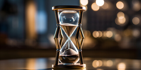 Hourglass with Glowing Sand,,
Temporal Beauty  Close-up Hourglass Symbol Generative Ai - obrazy, fototapety, plakaty