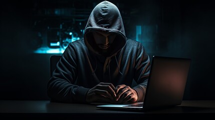 Hacker working in the darkness