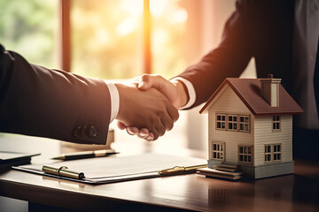 The Estate agent signing and gives house keys to a client, real estate concept Real estate agents quote prices for clients on mortgages, loans, leases, and home sales.

