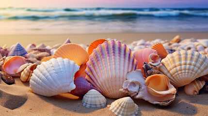 Fototapeta na wymiar various shells on a sandy beach
