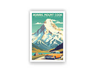 Aoraki, Mount Cook National Park, New Zealand - Vintage Travel Posters