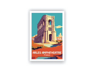Arles Amphitheatre, France. Vintage Travel Posters. Vector illustration. Famous Tourist Destinations Posters Art Prints Wall Art and Print Set Abstract Travel for Hikers Campers Living Room Decor 